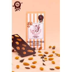 Tablette chocolat aphrodisiaque • Noir, Amandes caramélisées • 100g