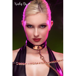 Collier noir plaque dorée & Laisse mousqueton doré