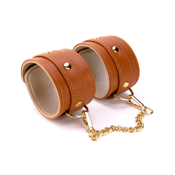 Menottes poignets simili cuir caramel