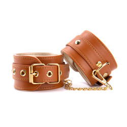 Menottes poignets simili cuir caramel