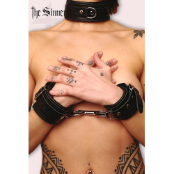 Menottes cuir noir matelassé acier argenté