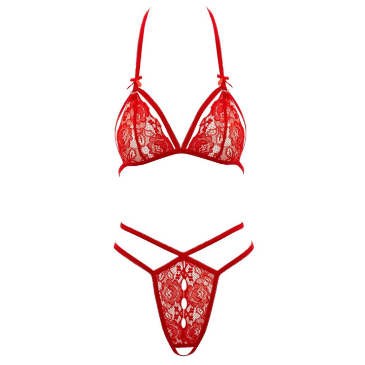 Kristi ensemble ouvert dentelle rouge bonnets demi seins 1931