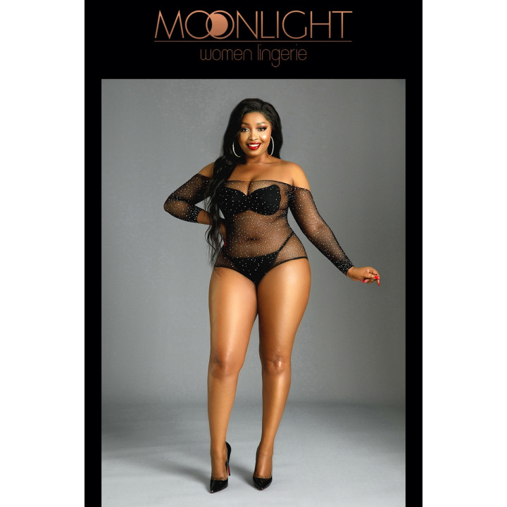 Body résille micro strass manches longues
